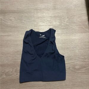 Garage Navy V Neck Top